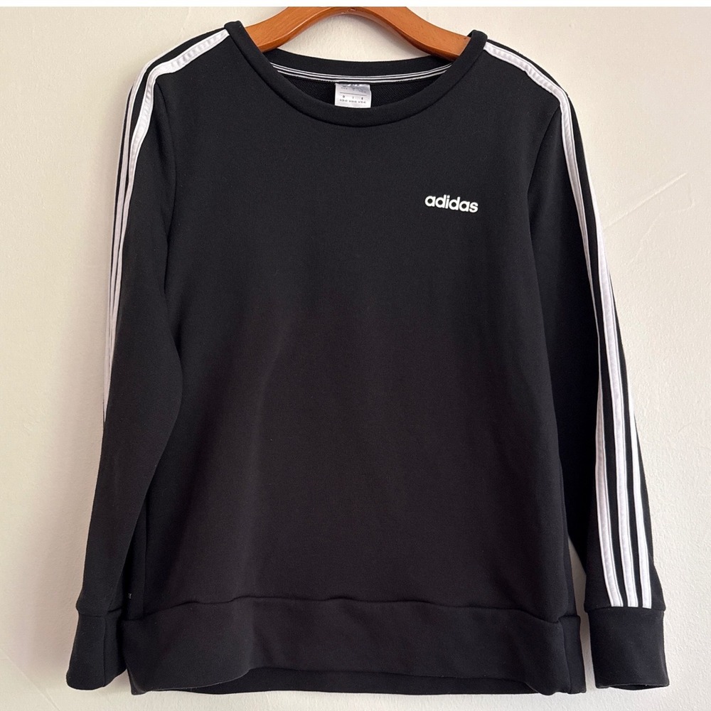 Adidas 3 Stripe Sweatshirt Womens Medium Black Pullover Crew Neck #Athleisure